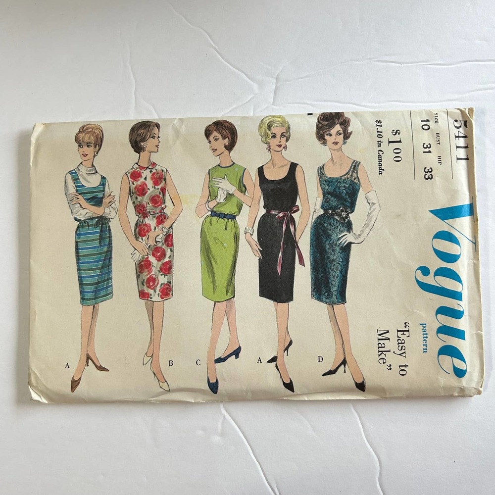Vogue Vintage 1960's Pattern #5411 Dress Jumper Dress Slip Size 10